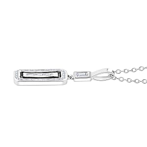 Clarte Black Tie Collection Moissanite and Black Enameled Pendant Necklace 18 Inches in Platinum Over Sterling Silver 0.20 ctw