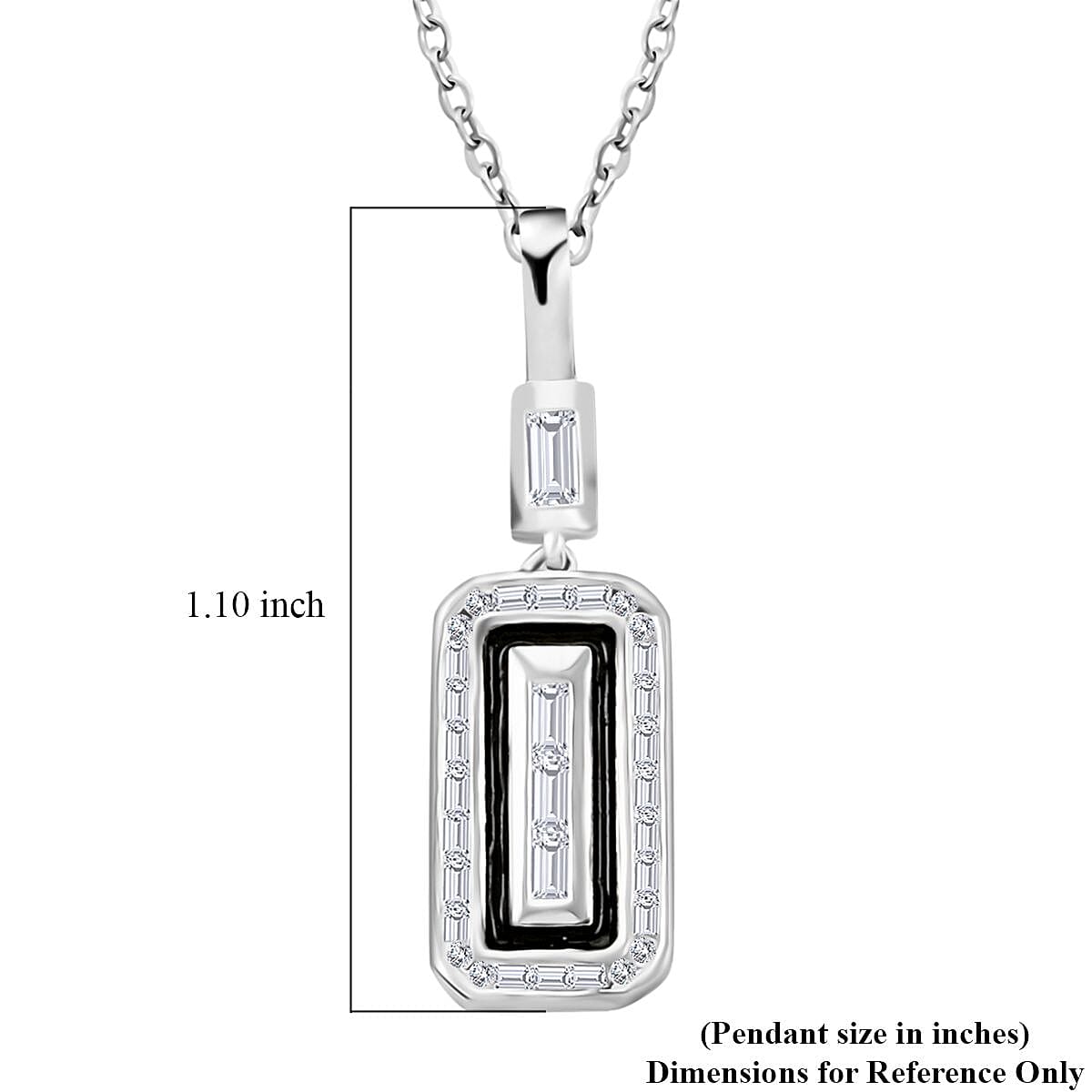 Clarte Black Tie Collection Moissanite and Black Enameled Pendant Necklace 18 Inches in Platinum Over Sterling Silver 0.20 ctw