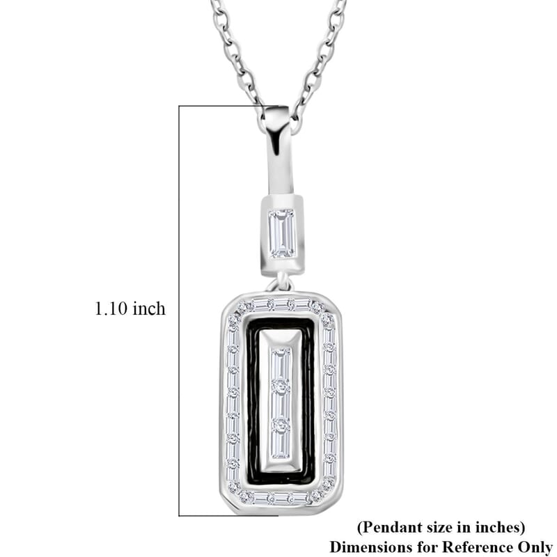 Clarte Black Tie Collection Moissanite and Black Enameled Pendant Necklace 18 Inches in Platinum Over Sterling Silver 0.20 ctw
