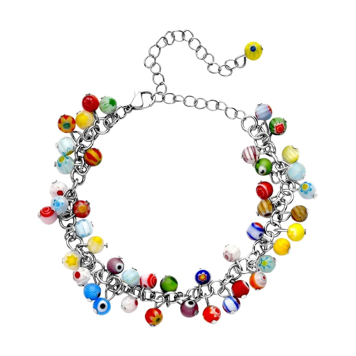 Set of 5 Multi Color Murano Style Anklet in Stainless Steel (9.00-11.00In) image number 1