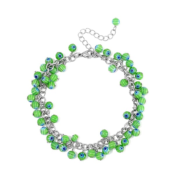Set of 5 Multi Color Murano Style Anklet in Stainless Steel (9.00-11.00In)