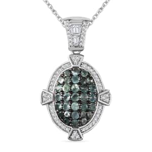 Narsipatnam Alexandrite and White Zircon Art and Deco Pendant Necklace 20 Inches in Rhodium Over Sterling Silver 2.50 ctw