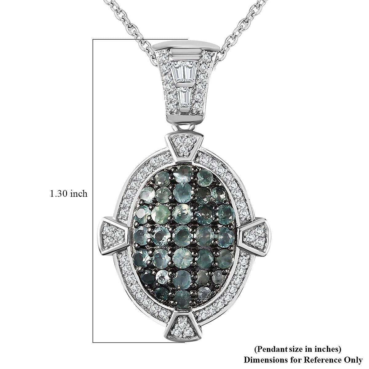 Narsipatnam Alexandrite and White Zircon Art and Deco Pendant Necklace 20 Inches in Rhodium Over Sterling Silver 2.50 ctw