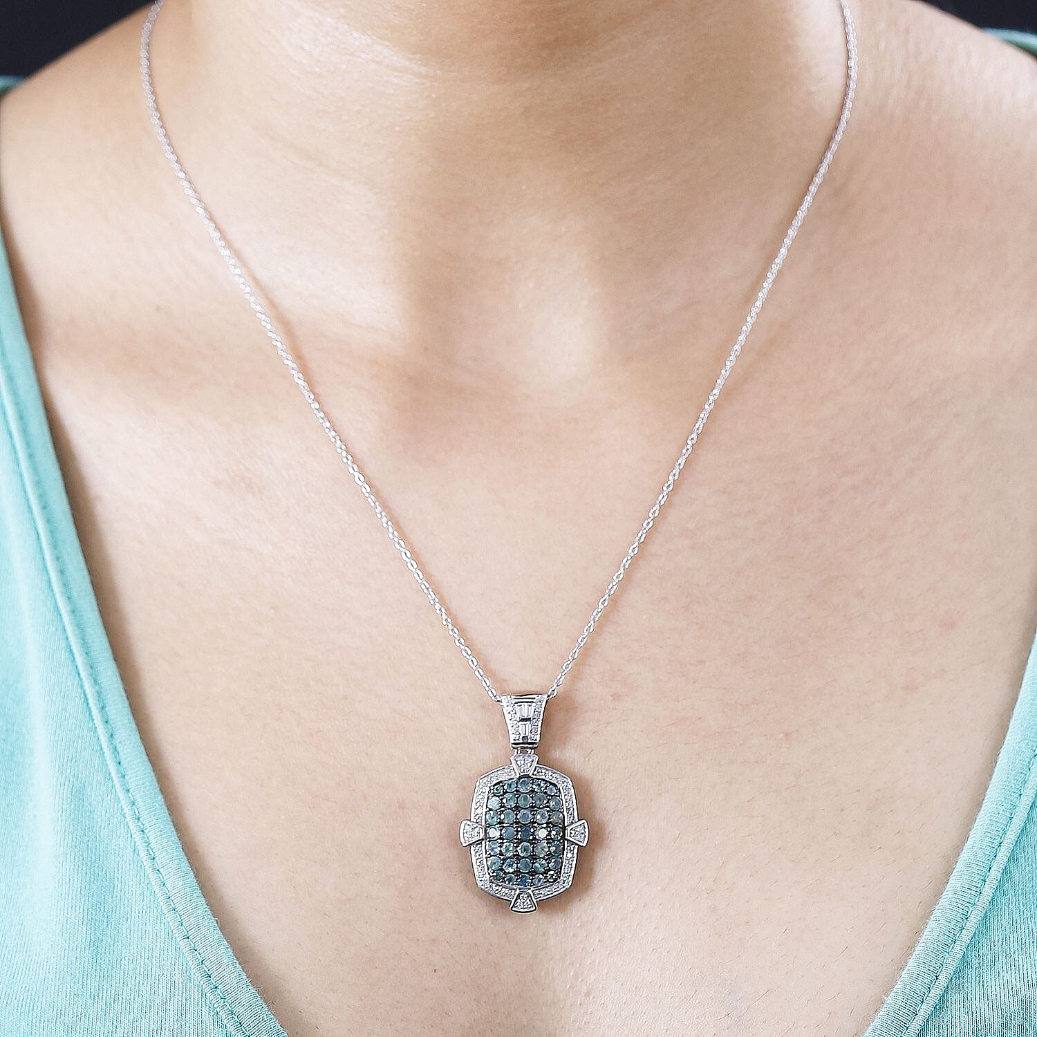 Narsipatnam Alexandrite and White Zircon Art and Deco Pendant Necklace 20 Inches in Rhodium Over Sterling Silver 2.60 ctw