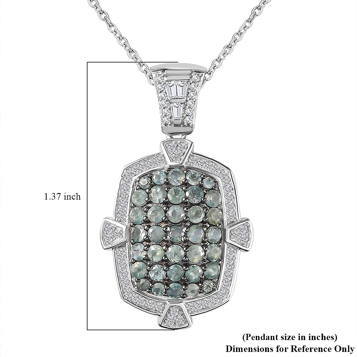 Narsipatnam Alexandrite and White Zircon Art and Deco Pendant Necklace 20 Inches in Rhodium Over Sterling Silver 2.60 ctw