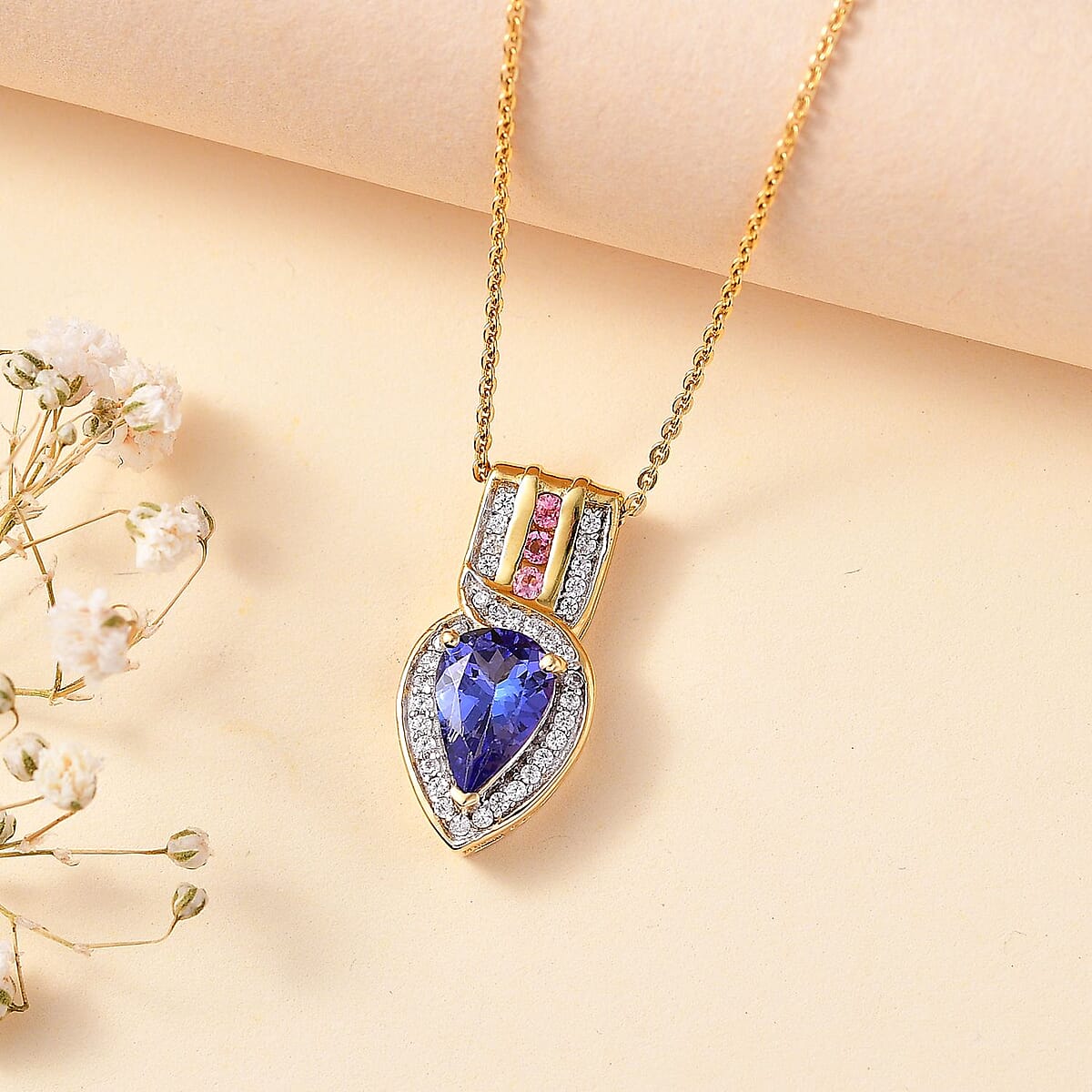 Tanzanite and Multi Gemstone Pendant Necklace 20 Inches in 18K Vermeil Yellow Gold Over Sterling Silver 1.65 ctw image number 1