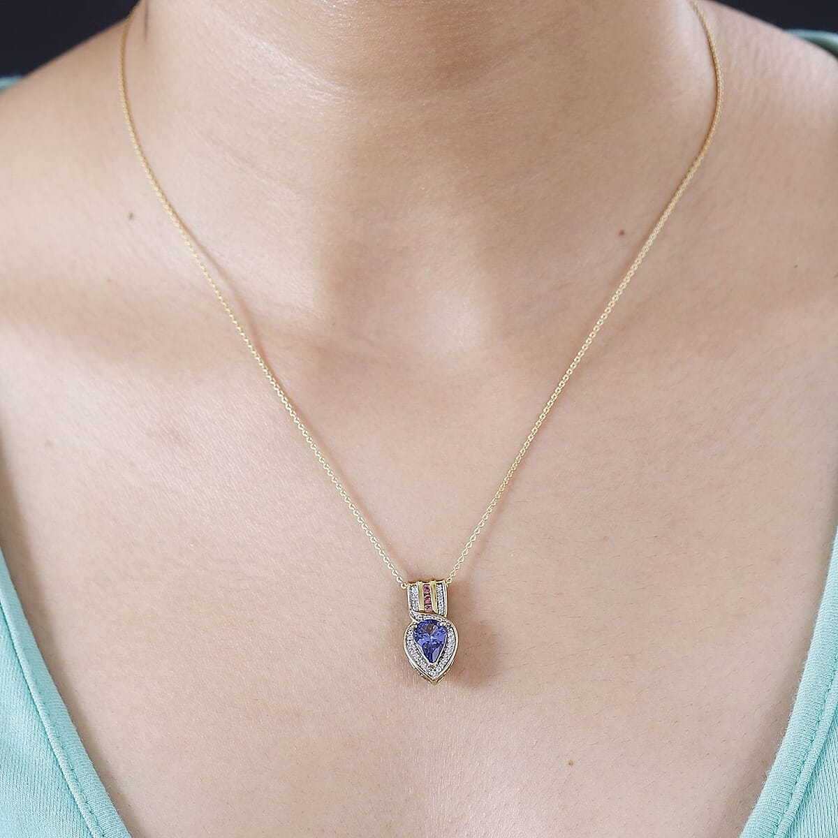 Tanzanite and Multi Gemstone Pendant Necklace 20 Inches in 18K Vermeil Yellow Gold Over Sterling Silver 1.65 ctw image number 2