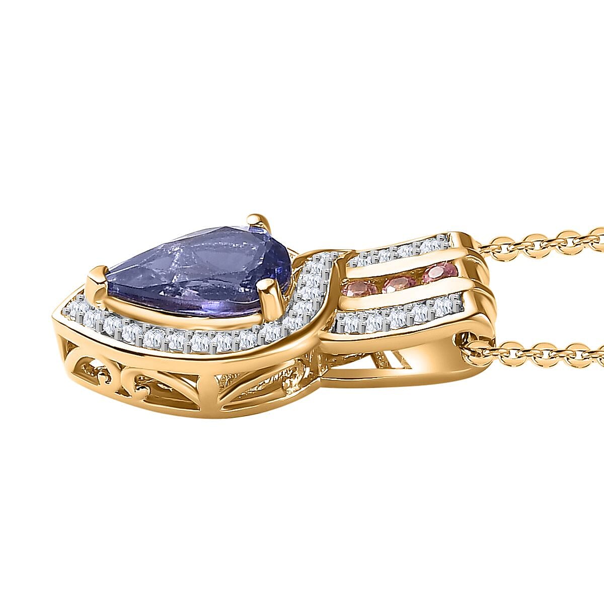 Tanzanite and Multi Gemstone Pendant Necklace 20 Inches in 18K Vermeil Yellow Gold Over Sterling Silver 1.65 ctw image number 3