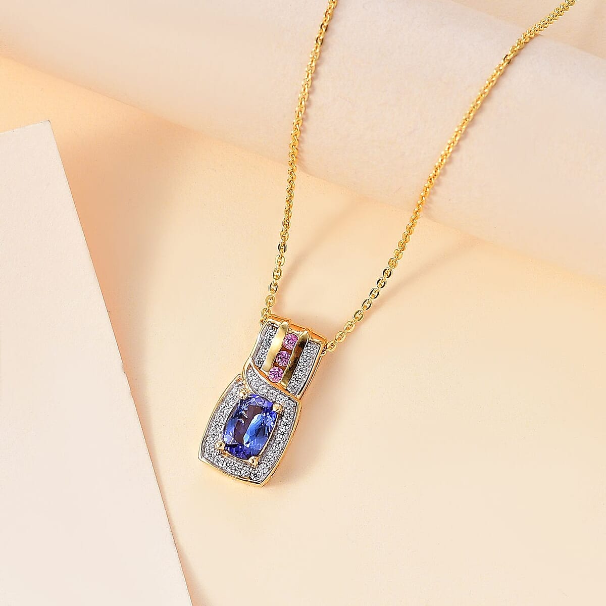 Tanzanite and Multi Gemstone Pendant Necklace 20 Inches in 18K Vermeil Yellow Gold Over Sterling Silver 1.55 ctw image number 1