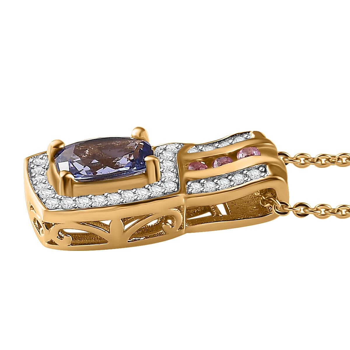 Tanzanite and Multi Gemstone Pendant Necklace 20 Inches in 18K Vermeil Yellow Gold Over Sterling Silver 1.55 ctw image number 3