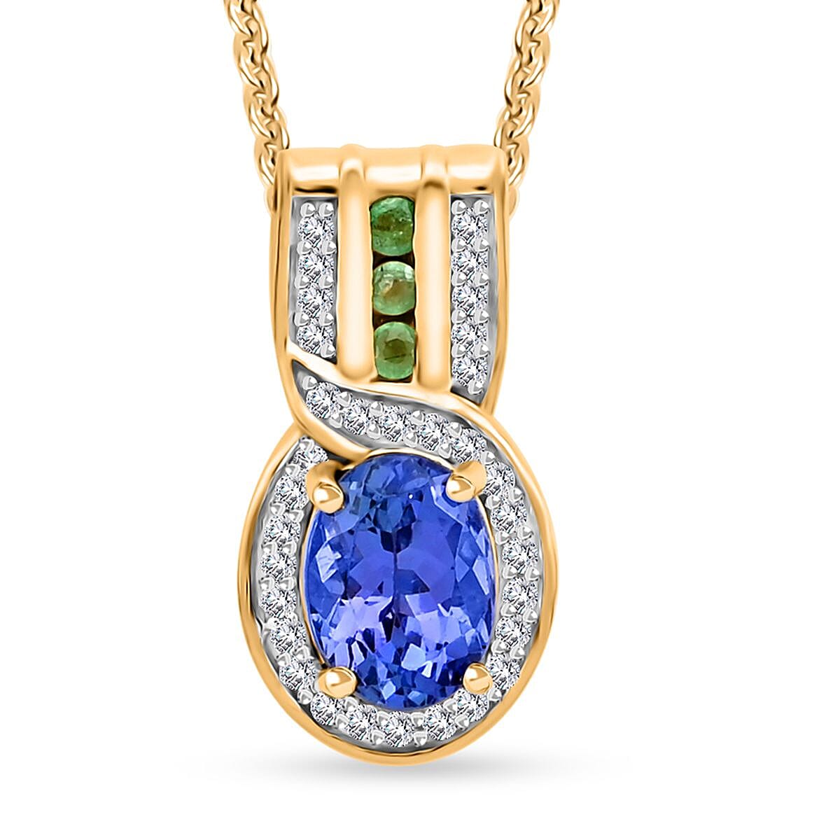 Tanzanite and Multi Gemstone Euphoria Pendant Necklace 20 Inches in 18K Vermeil Yellow Gold Over Sterling Silver 1.65 ctw