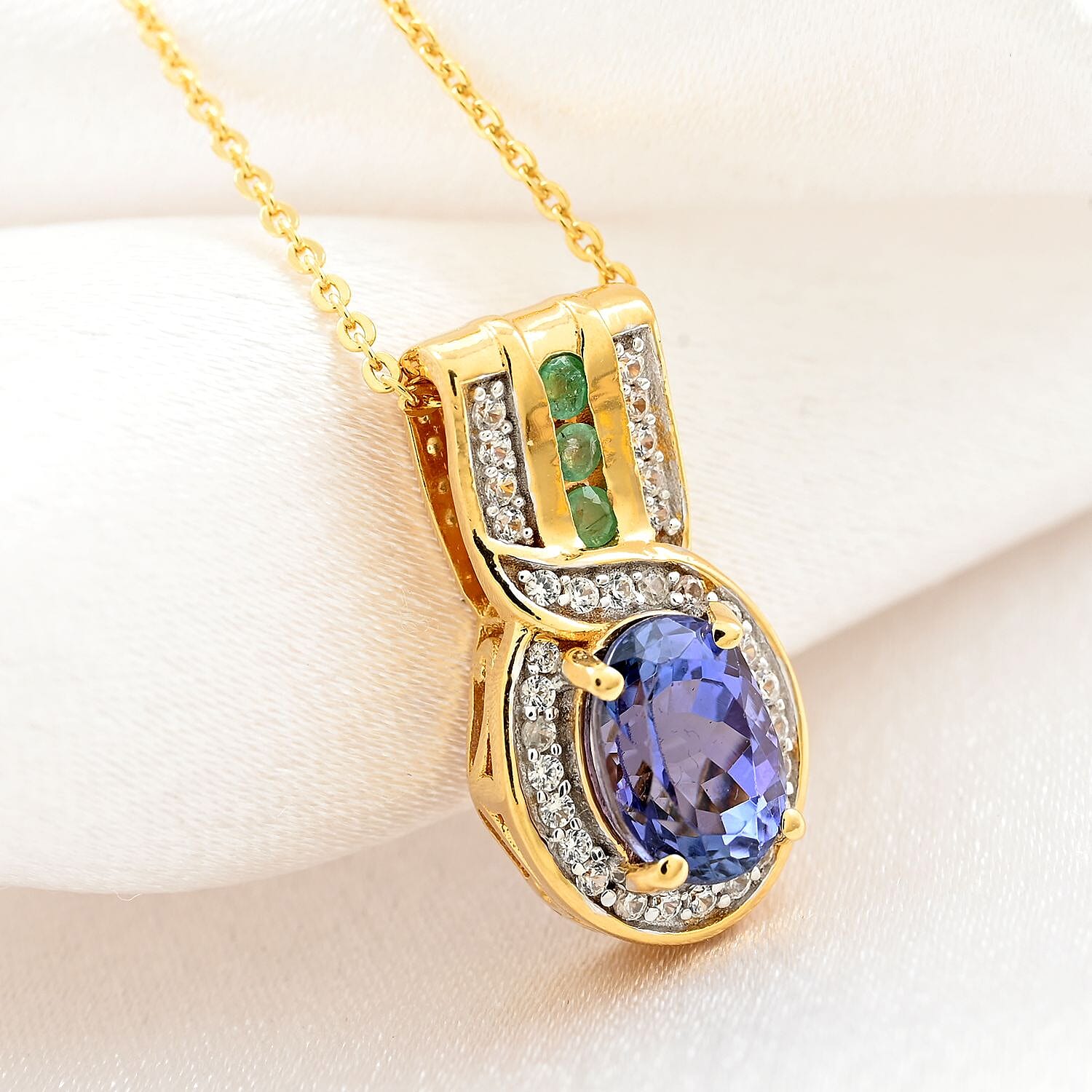 Tanzanite and Multi Gemstone Euphoria Pendant Necklace 20 Inches in 18K Vermeil Yellow Gold Over Sterling Silver 1.65 ctw