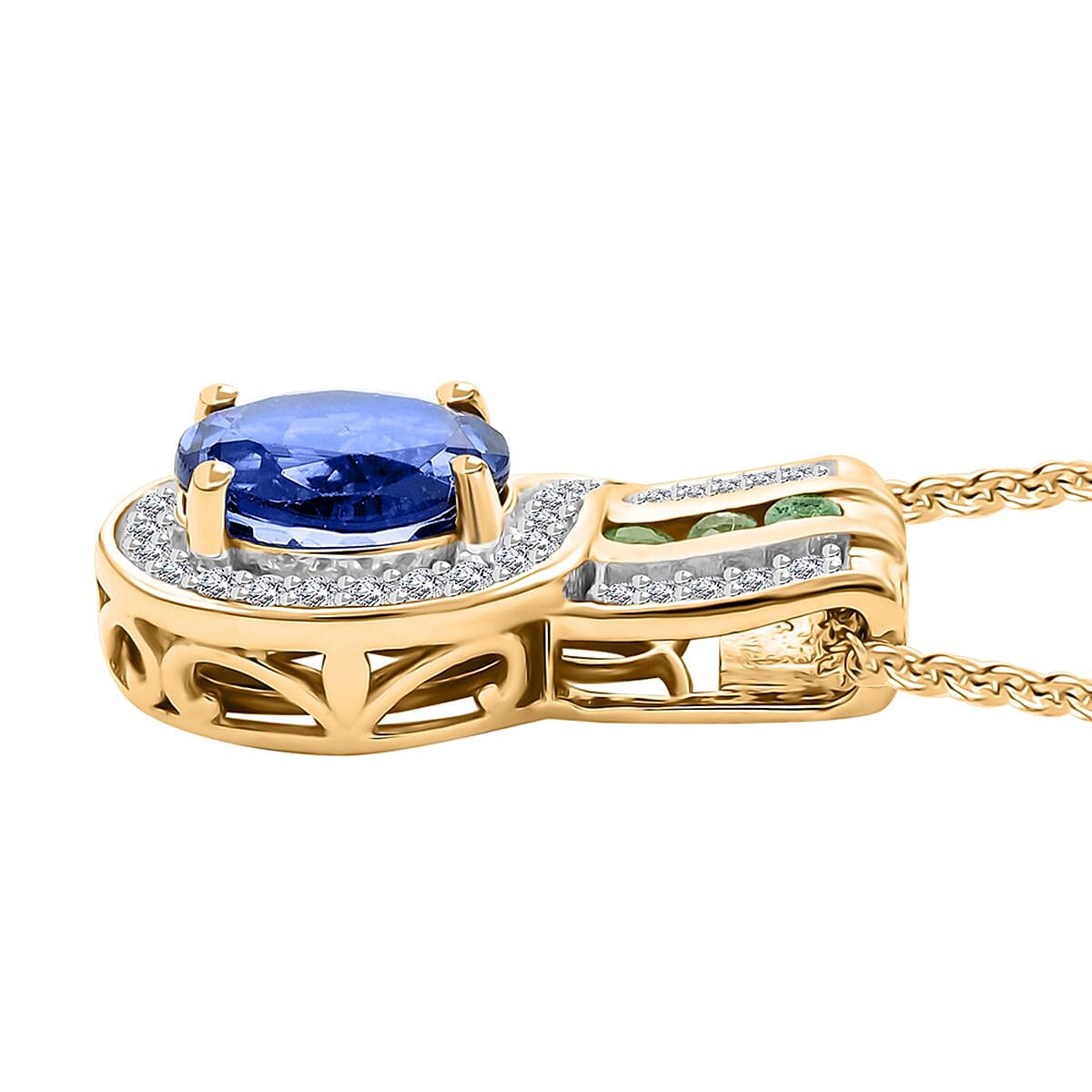 Tanzanite and Multi Gemstone Euphoria Pendant Necklace 20 Inches in 18K Vermeil Yellow Gold Over Sterling Silver 1.65 ctw