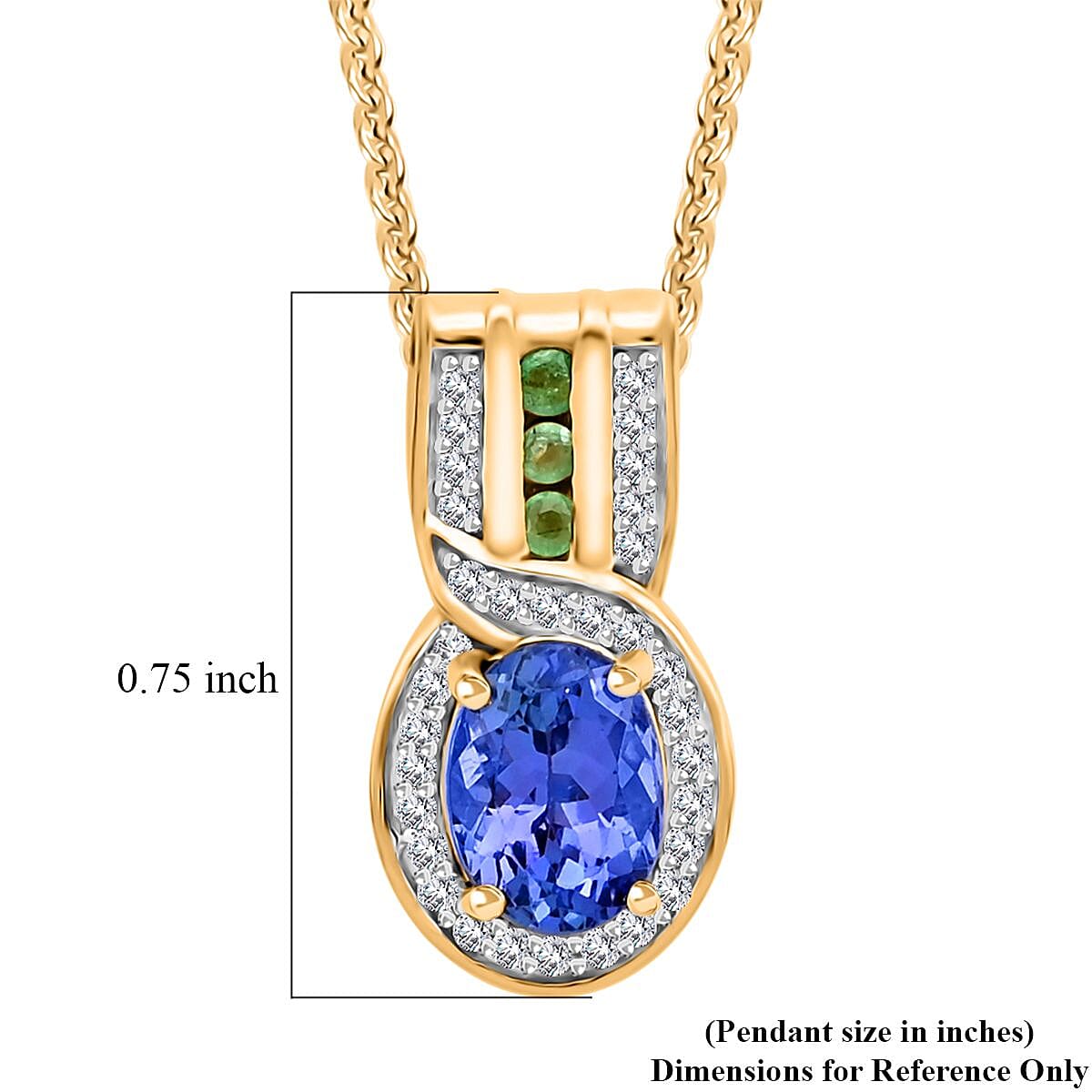 Tanzanite and Multi Gemstone Euphoria Pendant Necklace 20 Inches in 18K Vermeil Yellow Gold Over Sterling Silver 1.65 ctw