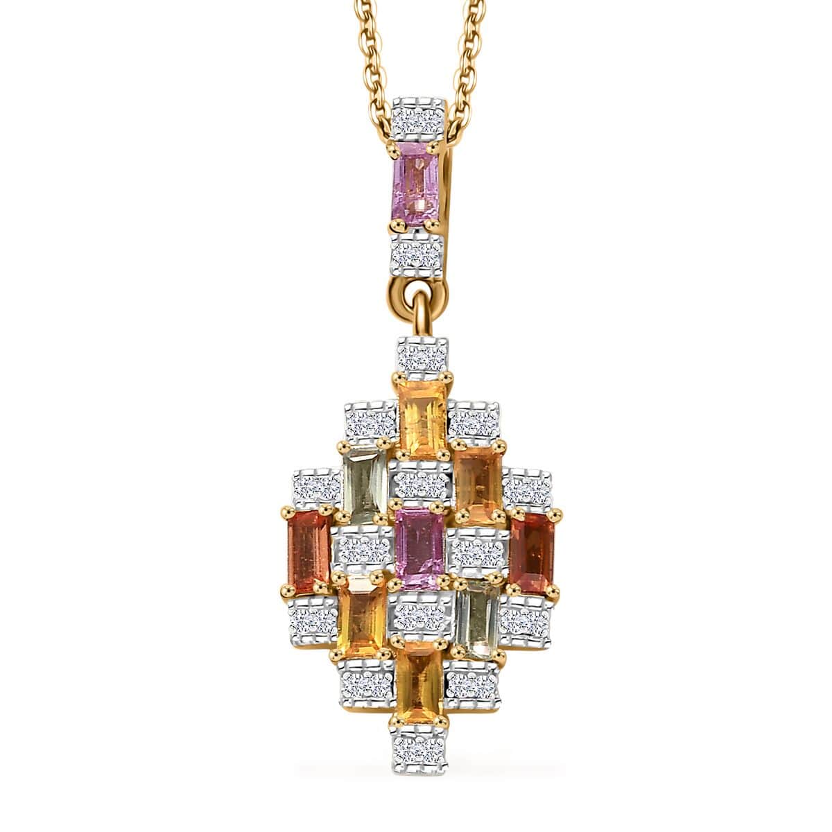 Multi Sapphire and Moissanite 1.25 ctw Art Deco Pendant Necklace in 18K Vermeil Yellow Gold Over Sterling Silver 20 Inches image number 0