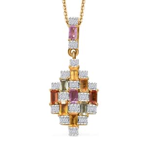 Multi Sapphire and Moissanite 1.25 ctw Art Deco Pendant Necklace in 18K Vermeil Yellow Gold Over Sterling Silver 20 Inches