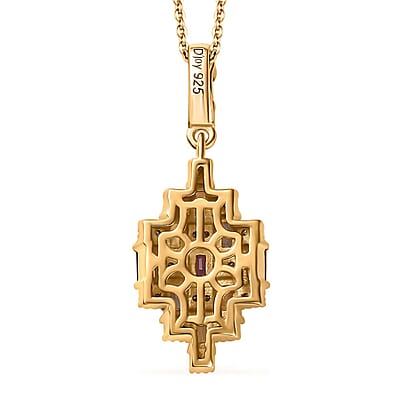 Multi Sapphire and Moissanite 1.25 ctw Art Deco Pendant Necklace in 18K Vermeil Yellow Gold Over Sterling Silver 20 Inches