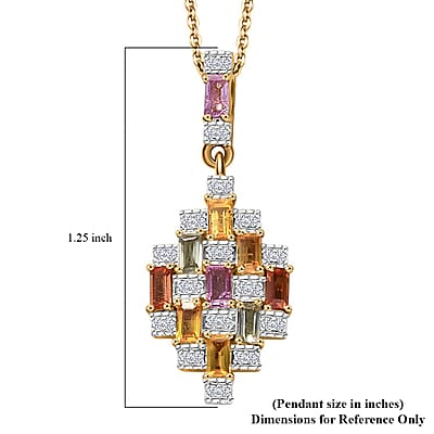 Multi Sapphire and Moissanite 1.25 ctw Art Deco Pendant Necklace in 18K Vermeil Yellow Gold Over Sterling Silver 20 Inches