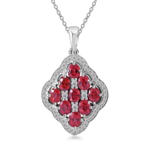 Sanguine Sapphire and White Zircon Art Deco Pendant Necklace 18 Inches in Rhodium Over Sterling Silver 2.55 ctw