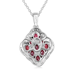 Sanguine Sapphire and White Zircon Art Deco Pendant Necklace 18 Inches in Rhodium Over Sterling Silver 2.55 ctw