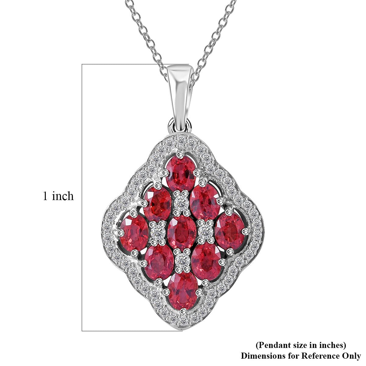 Sanguine Sapphire and White Zircon Art Deco Pendant Necklace 18 Inches in Rhodium Over Sterling Silver 2.55 ctw