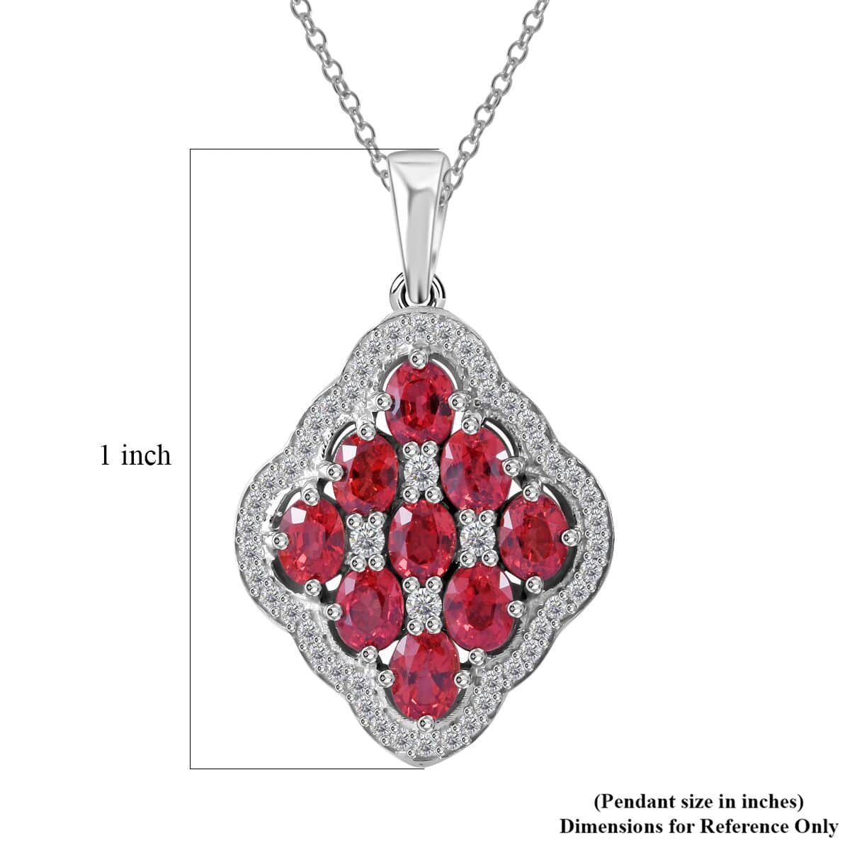 Sanguine Sapphire and White Zircon Art Deco Pendant Necklace 18 Inches in Rhodium Over Sterling Silver 2.55 ctw image number 5