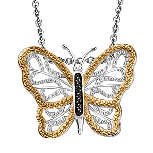 Karis Blue Diamond Accent Butterfly Pendant in 18K YG Plated and Platinum Bond with Stainless Steel Necklace 20 Inches