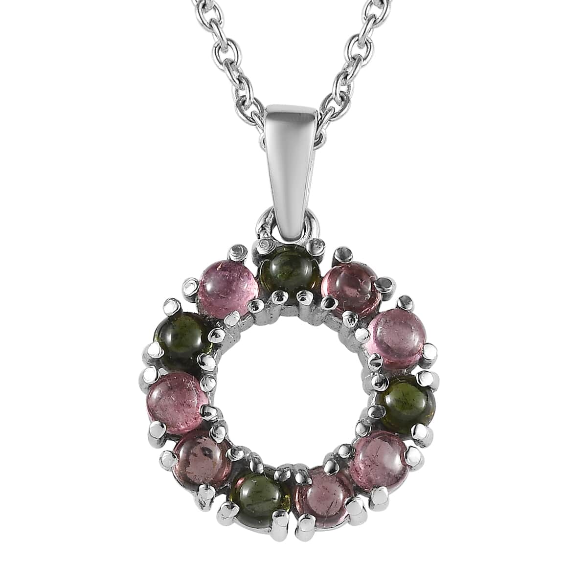 Multi-Tourmaline 1.35 ctw Circle Pendant Necklace in Stainless Steel 20 Inches image number 0