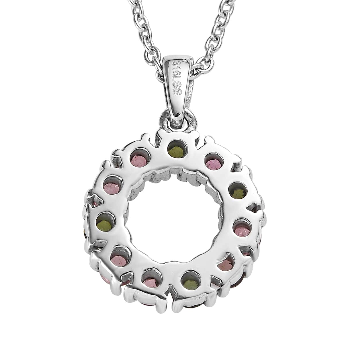 Multi-Tourmaline 1.35 ctw Circle Pendant Necklace in Stainless Steel 20 Inches image number 4