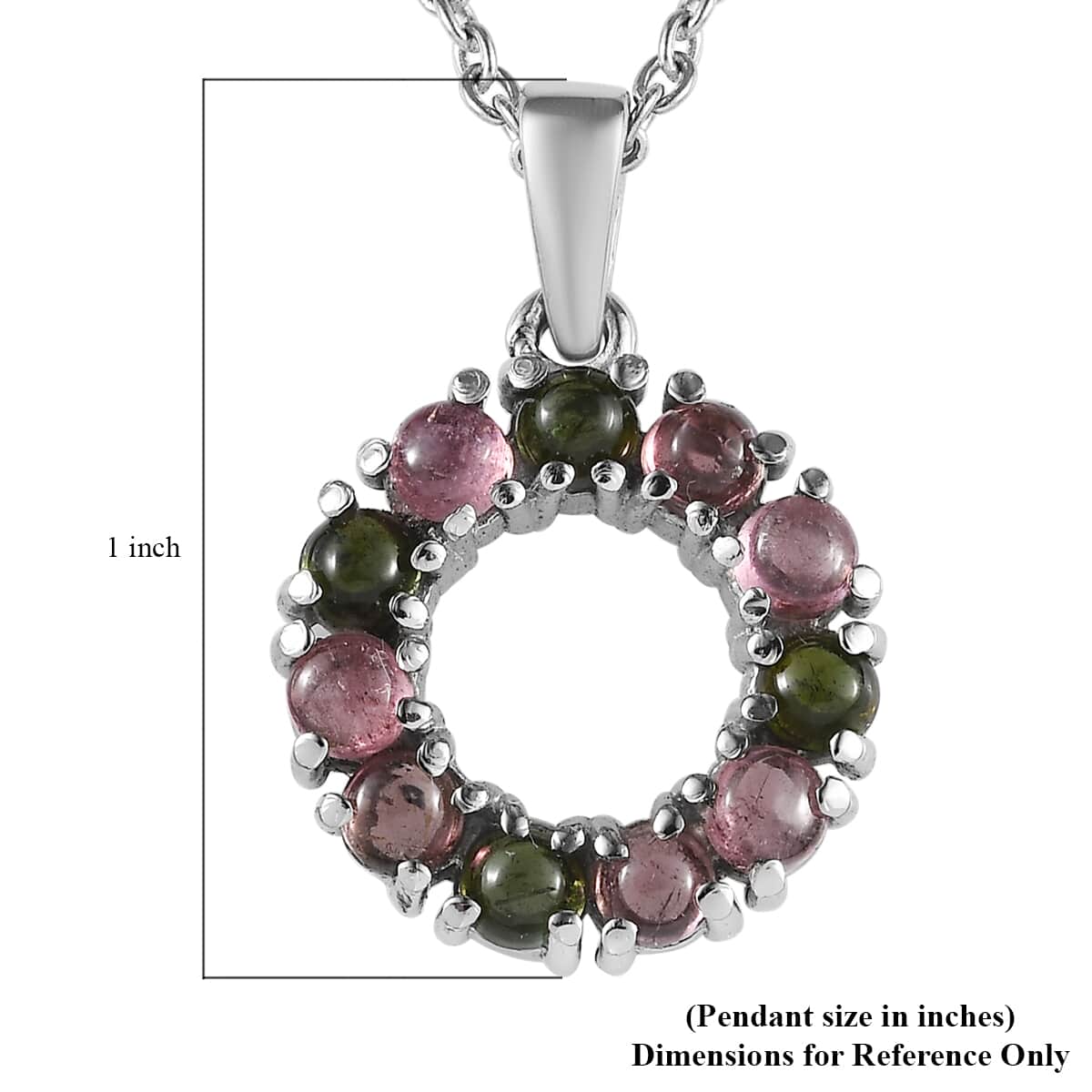 Multi-Tourmaline 1.35 ctw Circle Pendant Necklace in Stainless Steel 20 Inches image number 5