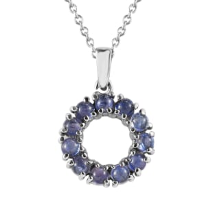 Tanzanite 1.35 ctw Circle Pendant Necklace in Stainless Steel 20 Inches