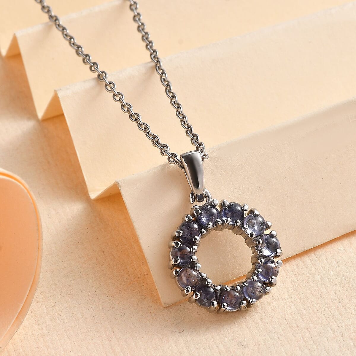 Tanzanite 1.35 ctw Circle Pendant Necklace in Stainless Steel 20 Inches image number 1