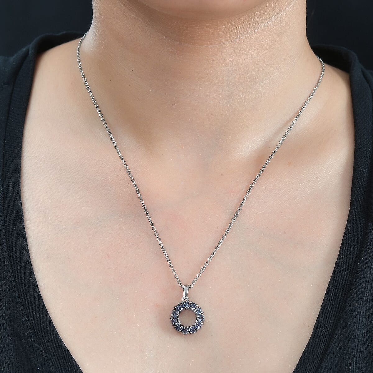 Tanzanite 1.35 ctw Circle Pendant Necklace in Stainless Steel 20 Inches image number 2