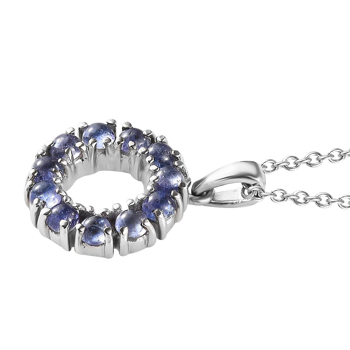 Tanzanite 1.35 ctw Circle Pendant Necklace in Stainless Steel 20 Inches image number 3