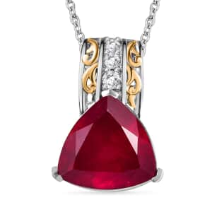 Niassa Ruby (FF) and White Zircon Pendant Necklace 20 Inches in 18K Vermeil YG and Rhodium Over Sterling Silver 8.15 ctw