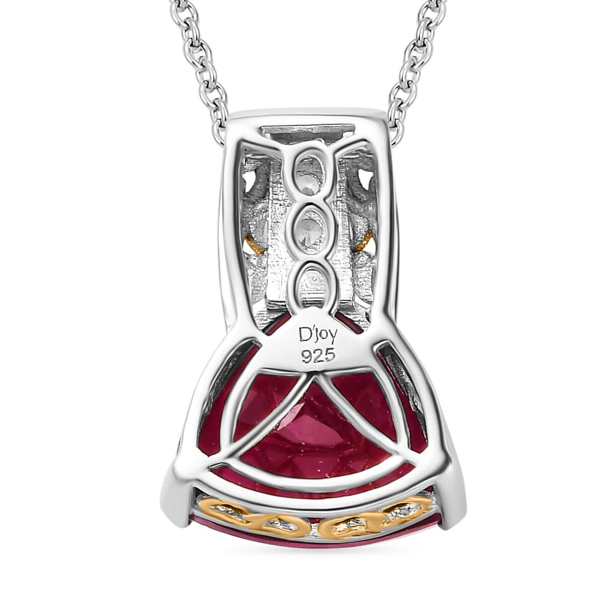 Niassa Ruby (FF) and White Zircon Pendant Necklace 20 Inches in 18K Vermeil YG and Rhodium Over Sterling Silver 8.15 ctw image number 4