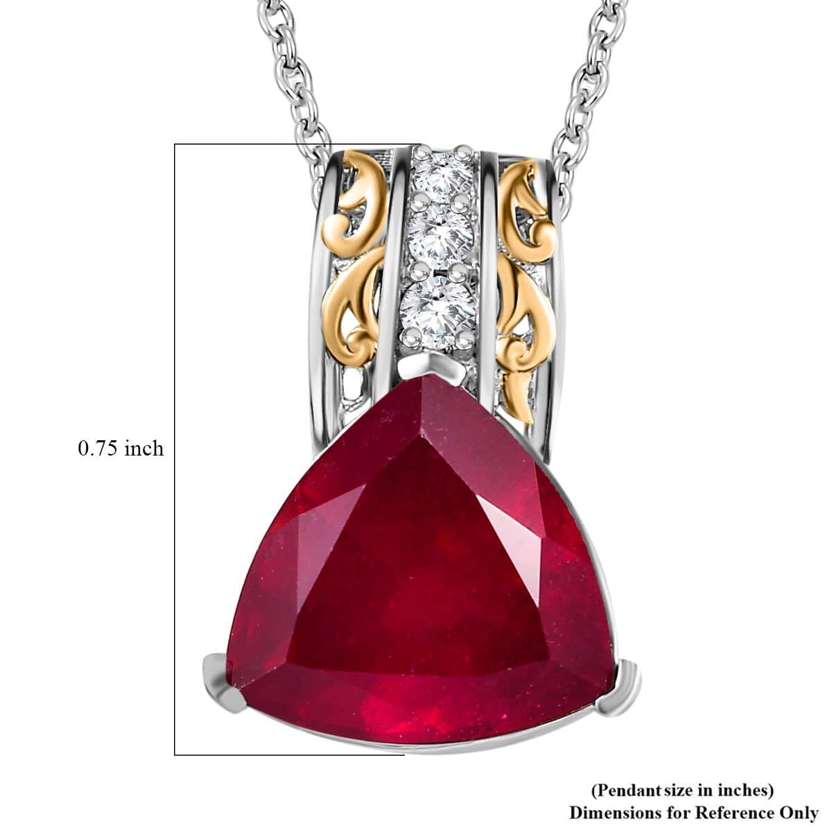 Niassa Ruby (FF) and White Zircon Pendant Necklace 20 Inches in 18K Vermeil YG and Rhodium Over Sterling Silver 8.15 ctw image number 5