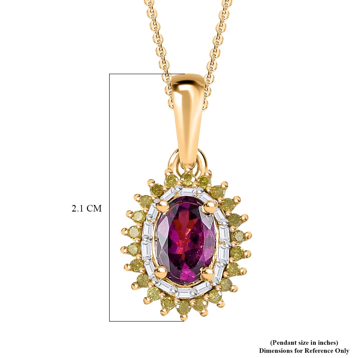 Premium Radiant Ember Garnet, Yellow and White Diamond Sunburst Pendant Necklace 20 Inches in 18K Vermeil Yellow Gold Over Sterling Silver 1.15 ctw image number 5