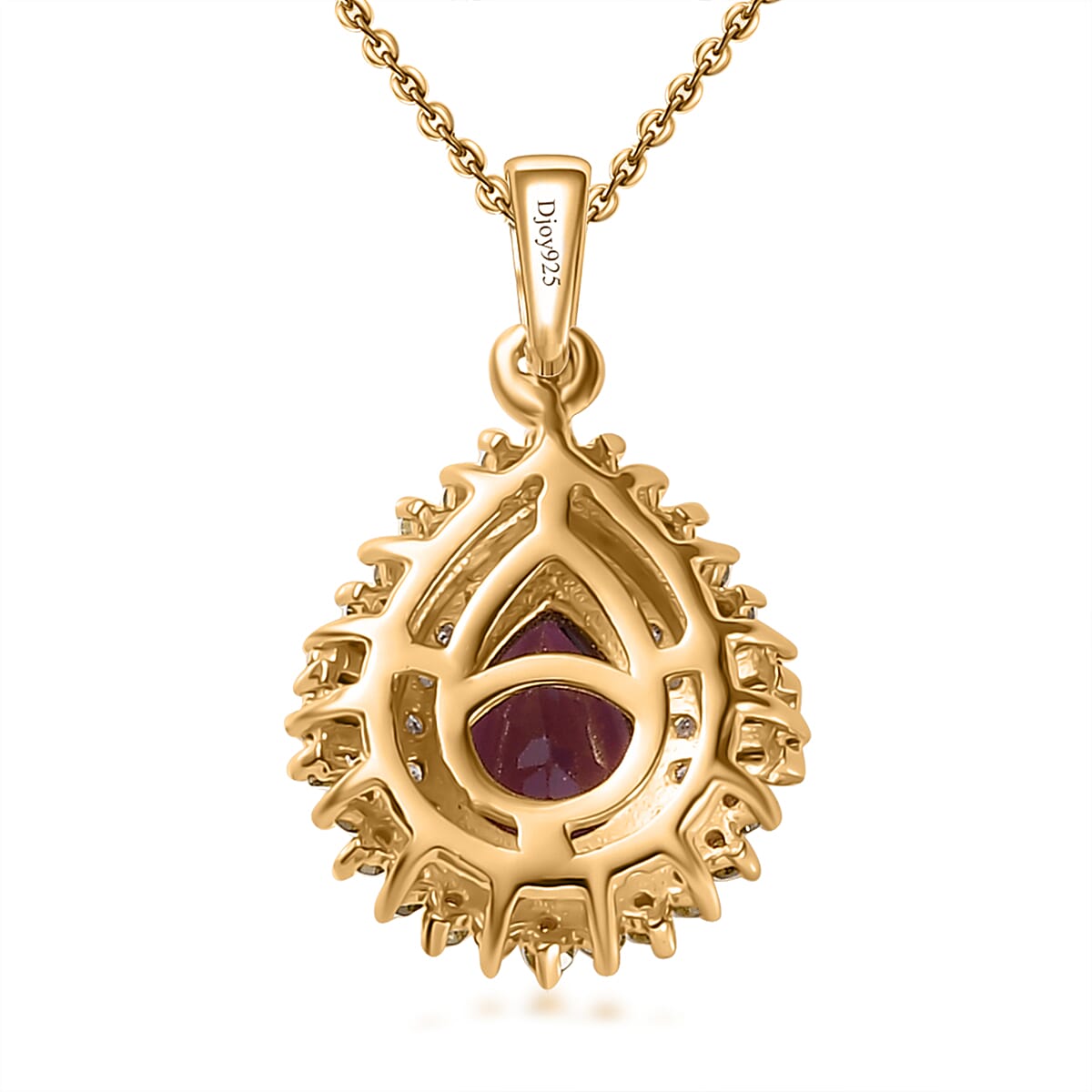 Premium Radiant Ember Garnet, Yellow and White Diamond Sunburst Pendant Necklace 20 Inches in 18K Vermeil Yellow Gold Over Sterling Silver 1.10 ctw