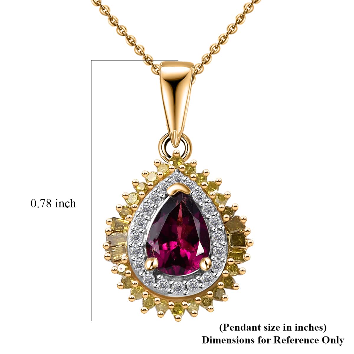 Premium Radiant Ember Garnet, Yellow and White Diamond Sunburst Pendant Necklace 20 Inches in 18K Vermeil Yellow Gold Over Sterling Silver 1.10 ctw image number 5