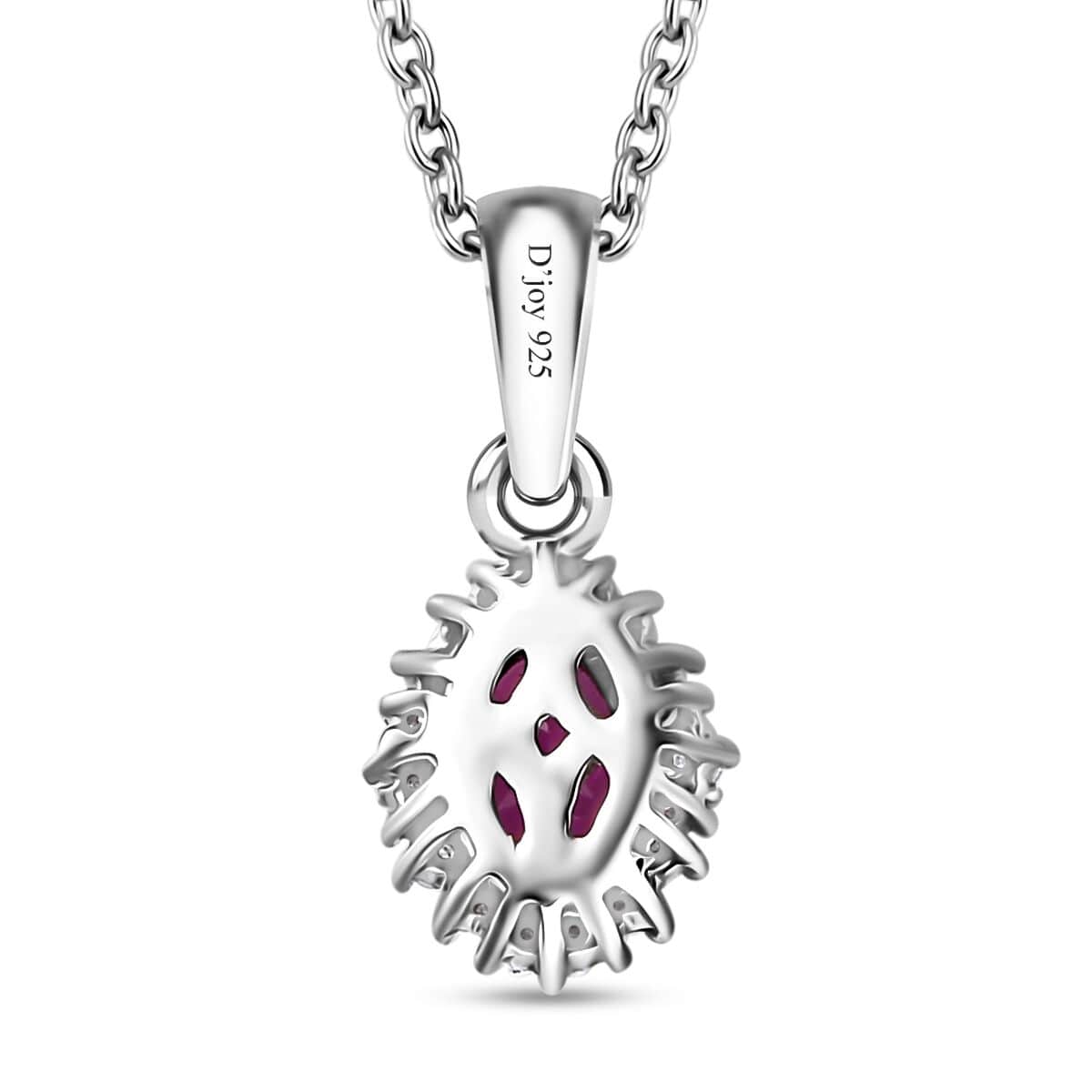 Radiant Ember Garnet and Diamond Art Deco Pendant Necklace 20 Inches in Rhodium Over Sterling Silver 0.60 ctw image number 4