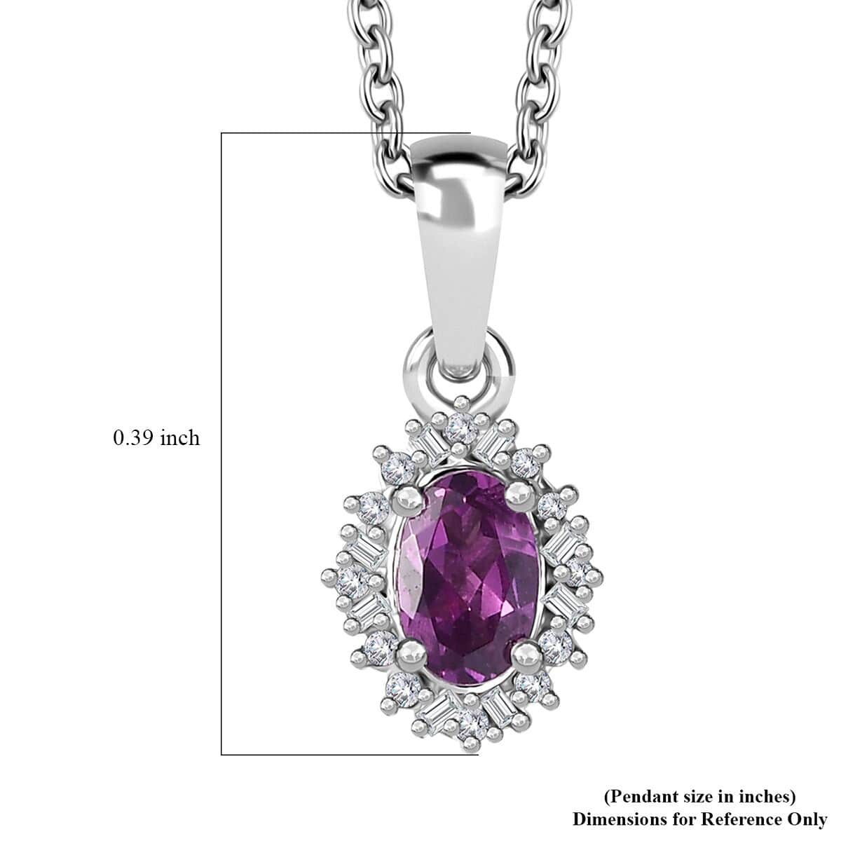 Radiant Ember Garnet and Diamond Art Deco Pendant Necklace 20 Inches in Rhodium Over Sterling Silver 0.60 ctw image number 6