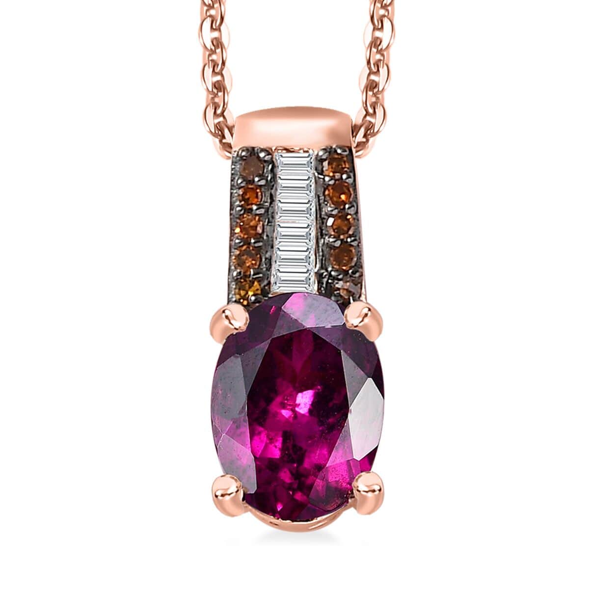 Premium Radiant Ember Garnet, White and Red Diamond Regal Elegance Pendant Necklace 20 Inches in 18K Vermeil Rose Gold Over Sterling Silver 1.50 ctw image number 0