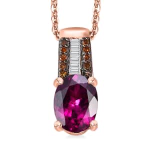 Premium Radiant Ember Garnet, White and Red Diamond Regal Elegance Pendant Necklace 20 Inches in 18K Vermeil Rose Gold Over Sterling Silver 1.50 ctw