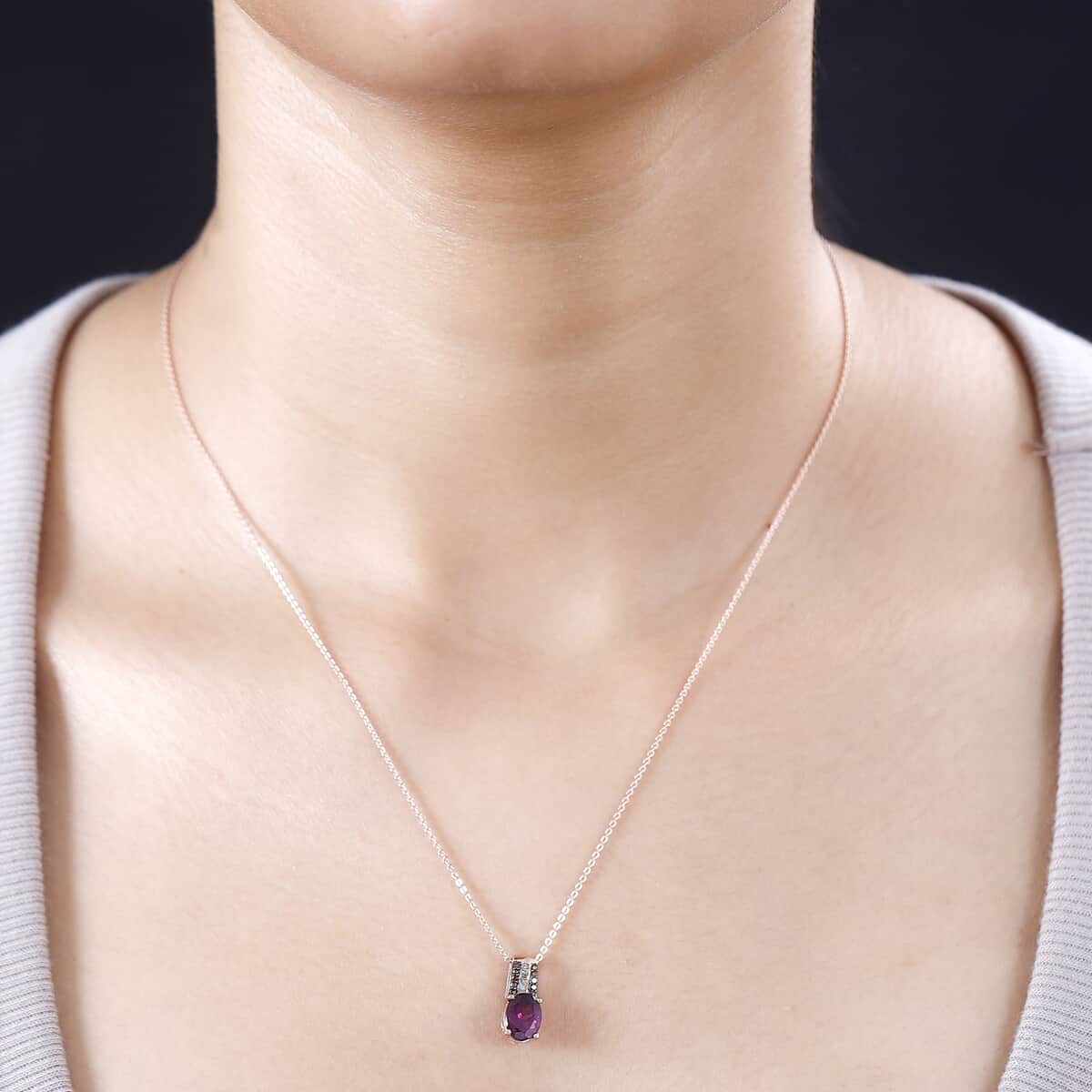 Premium Radiant Ember Garnet, White and Red Diamond Regal Elegance Pendant Necklace 20 Inches in 18K Vermeil Rose Gold Over Sterling Silver 1.50 ctw image number 2