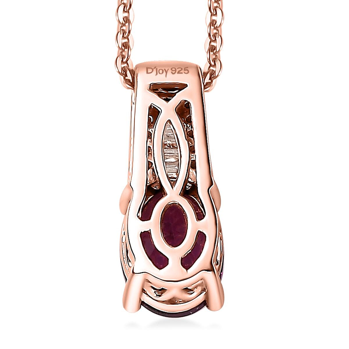 Premium Radiant Ember Garnet, White and Red Diamond Regal Elegance Pendant Necklace18 Inches in 18K Vermeil Rose Gold Over Sterling Silver 1.50 ctw