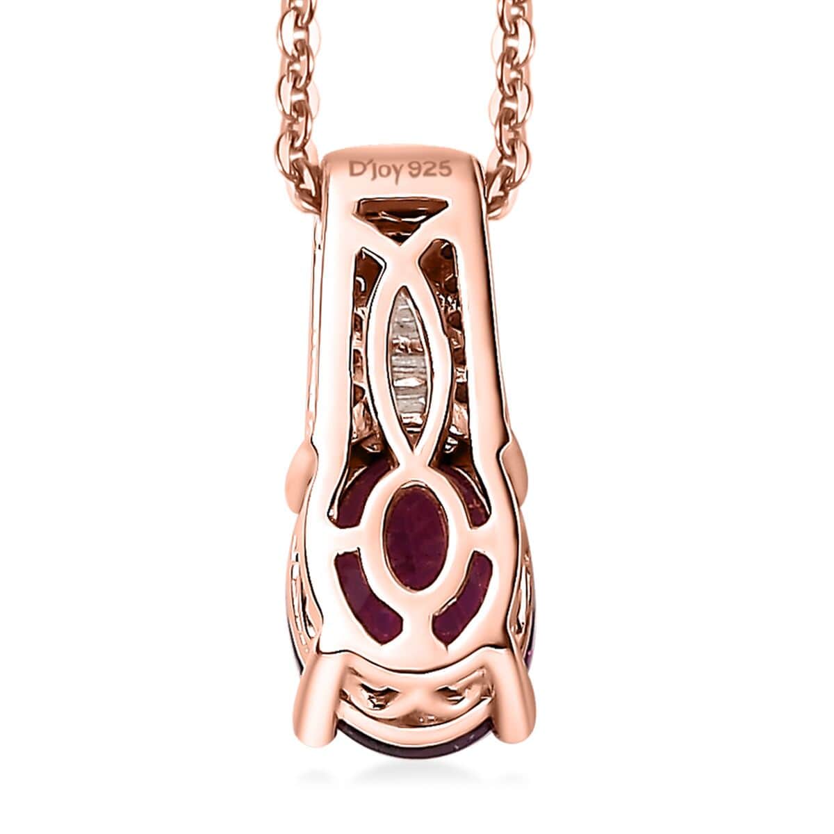 Premium Radiant Ember Garnet, White and Red Diamond Regal Elegance Pendant Necklace 20 Inches in 18K Vermeil Rose Gold Over Sterling Silver 1.50 ctw image number 4