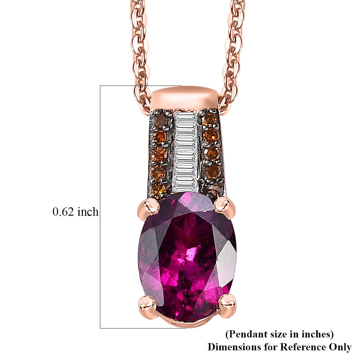 Premium Radiant Ember Garnet, White and Red Diamond Regal Elegance Pendant Necklace18 Inches in 18K Vermeil Rose Gold Over Sterling Silver 1.50 ctw
