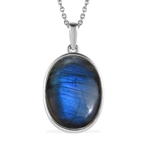 Malagasy Labradorite 19.50 ctw Pendant Necklace in Stainless Steel 20 Inches