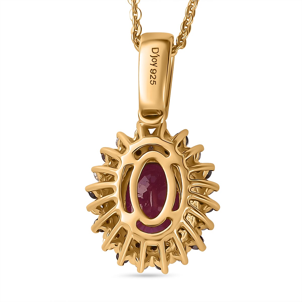 Royal Ruby, Red and White Diamond Scarlet Whirlwind Pendant Necklace in 18K Vermeil Yellow Gold Over Sterling Silver 20 Inches